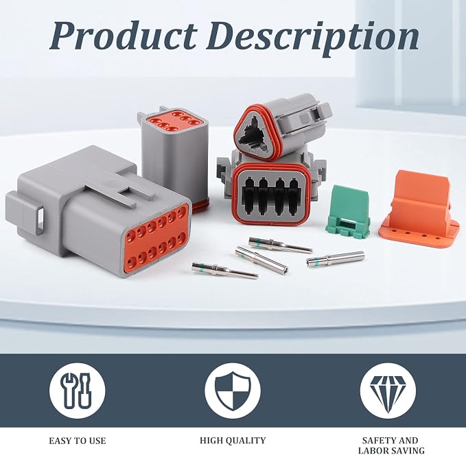 Newdeli 504PCS Deutsch Connector Kit with Crimper 2 3 4 6 8 12 Pin DT Connectors with Deutsch Crimp Tool 14-20AWG Pin Removal Tool Size 16 Solid Contacts Automotive Electrical Wire Connectors