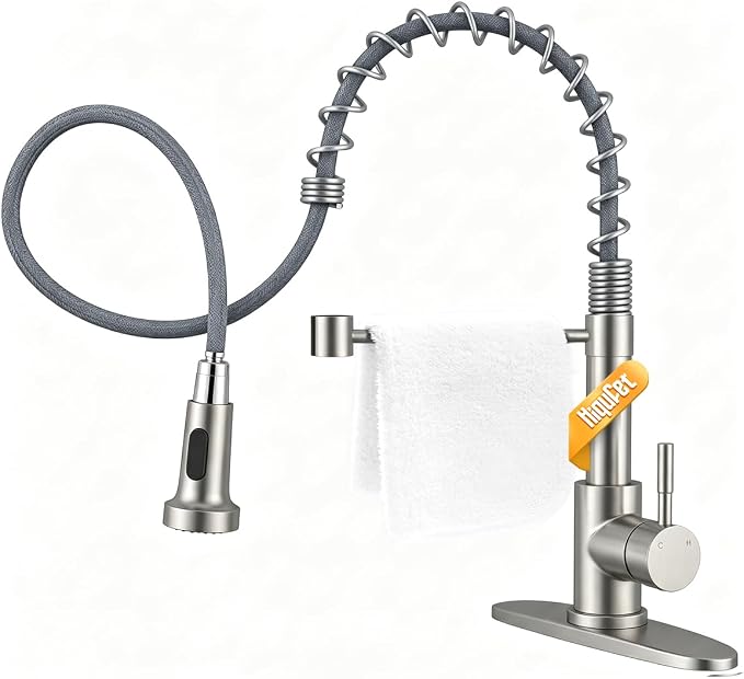 Hiqufet Kitchen Faucet with Pull Down Sprayer, High Arc Single Handle Kitchen Sink Faucet for Pot Filler, Single Hole Single Handle Stainless Steel Bar Sink Faucets