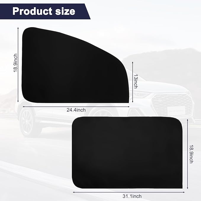 Ovege Car Window Shades Magnetic Suedette - Back Seat 2pcs Privacy Curtain UV Protection