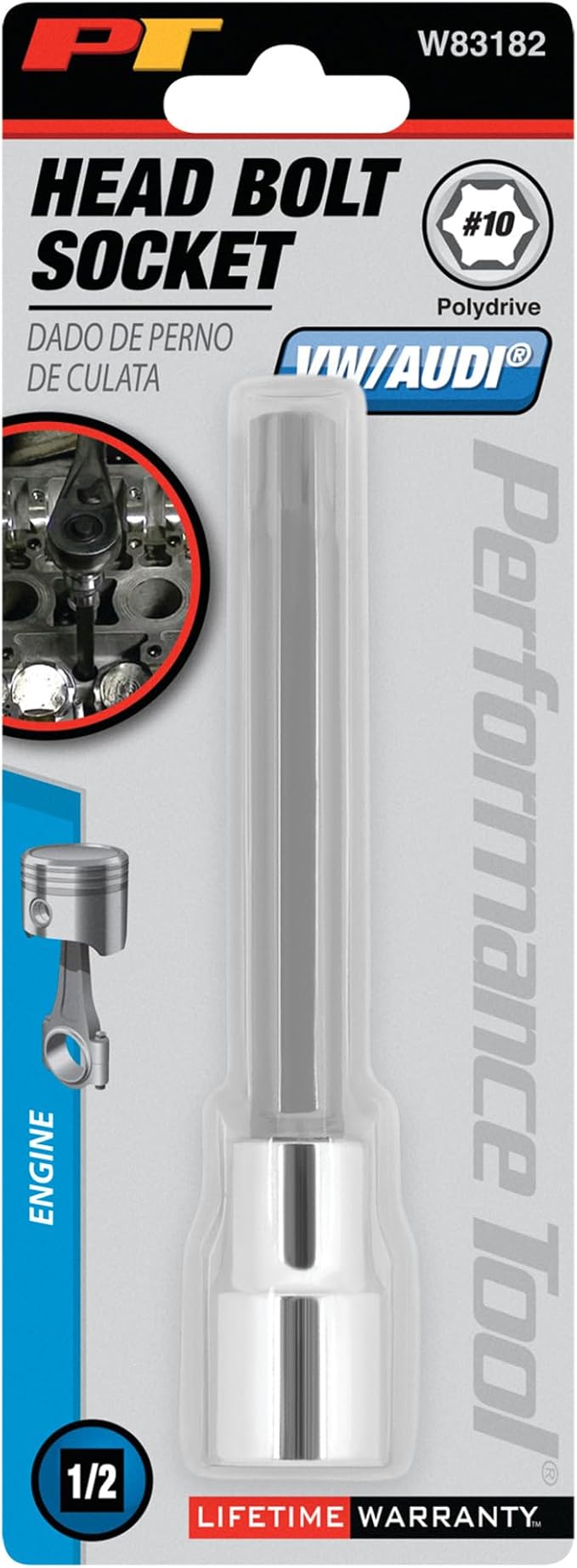 Performance Tool W83182 1/2 Drive 10 Polydrive Head Bolt Socket Bit Compatible With VW, Audi