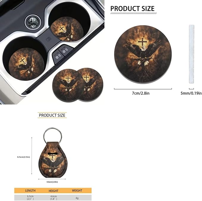 Suobstales Eagle Cross Fire Print Car Seat Covers 11 Pcs Car Accessories Interior Set Auto Front Rear Split Seats Protectors with Steering Wheel Cover, Seatbelt Pads, Cup Holder, Keychain