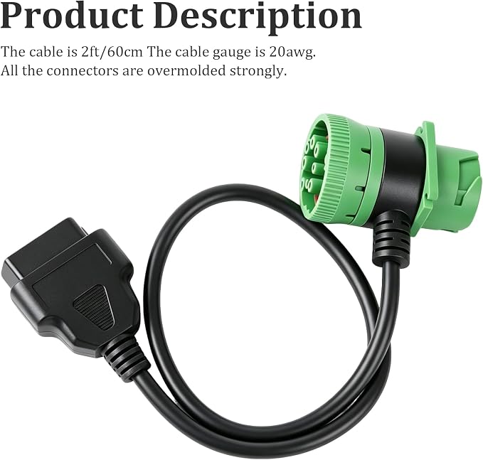 Green Type 2 J1939 Male and Female Pass-Through to OBD2 OBD II Cable (1)