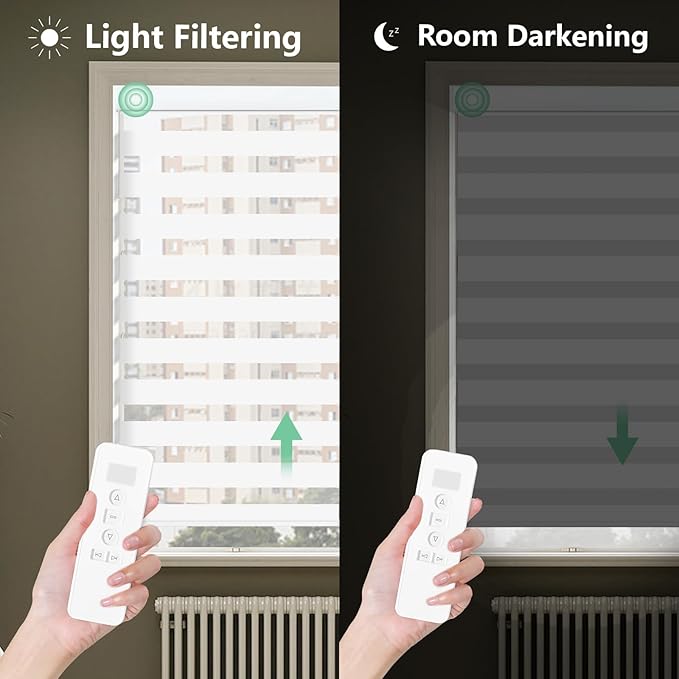 Motorized Blinds with Remote, 95% Blackout Smart Electric Zebra Shades, Built-in Rechargeable Tubular Motor Automatic Blinds for Window Compatible with Alexa Google (Luxurious White, 30" W x 72" H)