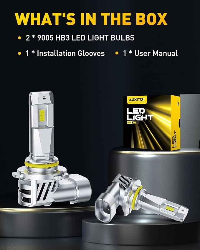 AUXITO 9005 HB3 Bulbs, 40000LM 1000% Brighter 6500K Cool White Light with Fan, 1:1 Mini Halogen Size, 30 Years Lifespan, CANbus Ready No Flicker, Pack of 2