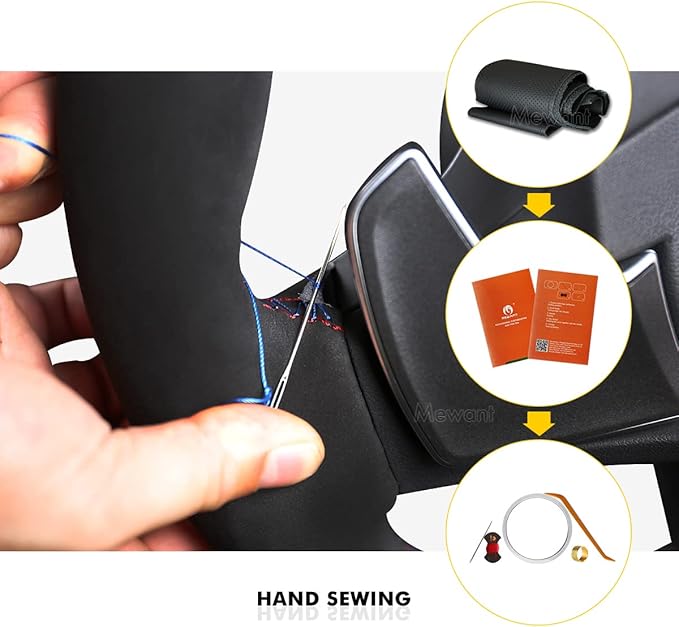 MEWANT Hand Stitch Car Steering Wheel Protector Wrap Cover for GMC Sierra 1500 2019-2023 / Sierra 1500 Limited 2022 / Sierra 2500 2020-2024 / Sierra 3500 2020-2024 / Yukon (XL) 2021-2023 Accessories