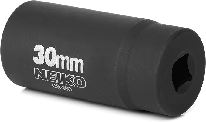 NEIKO 02522A 30mm Socket | 1/2” Drive Deep Impact Socket | Spindle & Axle Nut Socket | 12 Point |Chrome Molybdenum Cr-Mo |Deep Well Hub | Triple Square | Axle Shaft Nut Remover