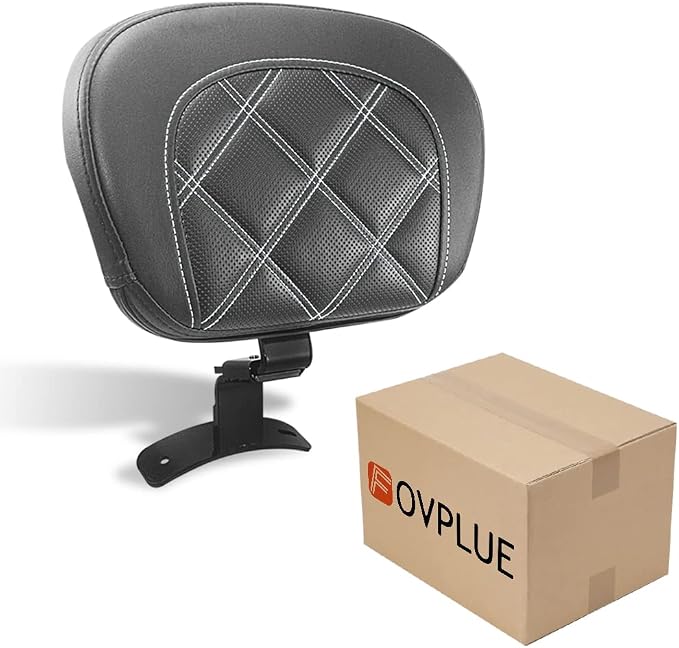 FOVPLUE Rider Backrest,Adjustable Driver Backrest Pad Kit fits for Harley Touring CVO Road Glide Road King Electra Glide Street Glide FLHR FLTRX FLHX FLHT 2009-2023,Double White Stitching