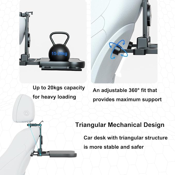 Car Back Seat Tray with Extendable Table, Car Travel Desk for Laptop with Phone Holder, Foldable Trays for Eating & Working, Car Travel Tray Table for Rear Passenger
