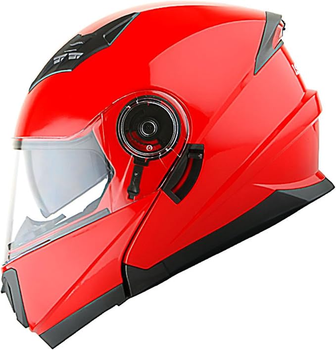1Storm New Motorcycle Bike Modular Full Face Helmet Dual Visor Sun Shield with Rechargeable LED Tail Light: Glossy Red
