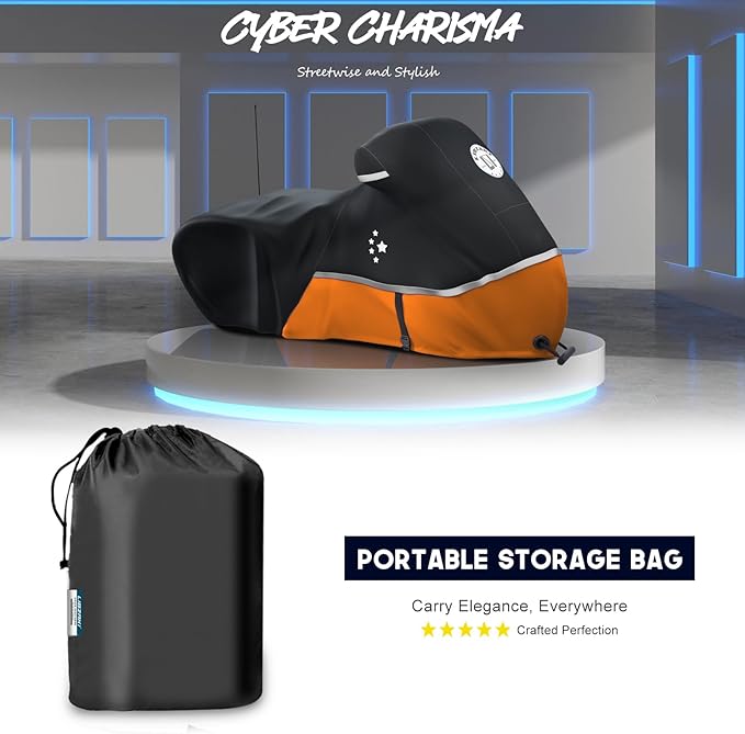 Motorcycle Cover Storage for Touring Models Harley Davidson Road King,Road Glide,Street Glide, Electra Glide,Heritage Classic,Low Rider-ST,and Most Motorcycles Orange