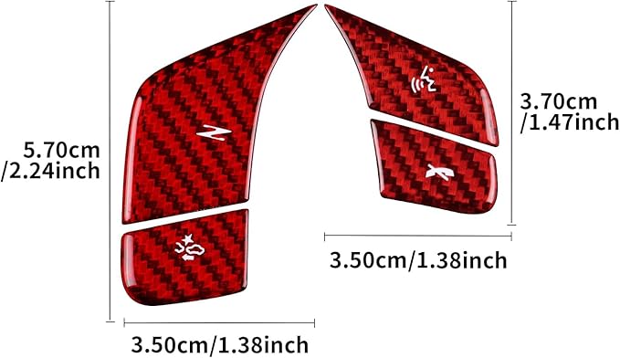 Real Carbon Fiber Steering Wheel Button Covers - 4PCS for Corvette C8 2024 2025 Carbon Fiber Accessories, Durable Anti-Scratch Protective Accessories (Without Heating Button, Red)
