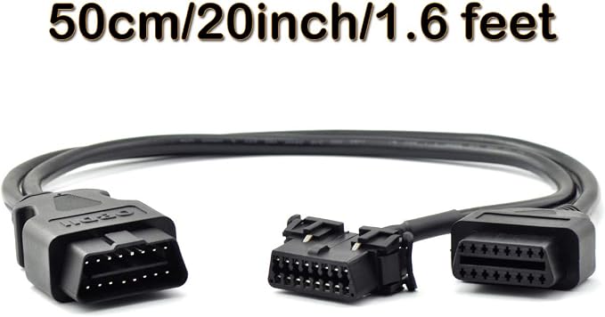 iKKEGOL OBD2 OBD II Full 16 Pin Splitter Y Open Cable J1962 1 Male to 2 Female Connector Underdash Mount Bracket for Diagnostic DIY Extension Adapter 50cm/20 (1 Pcs)