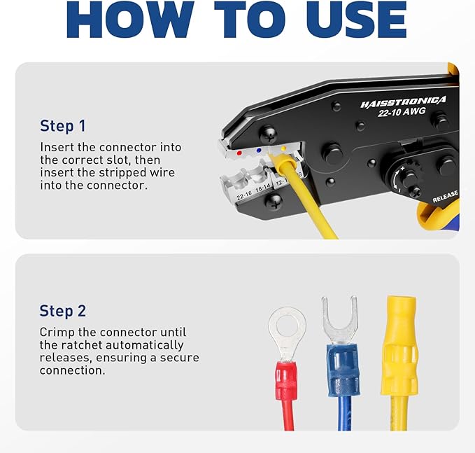 haisstronica Crimping Die for Insulated Nylon Wire Connectors, 22-10 AWG