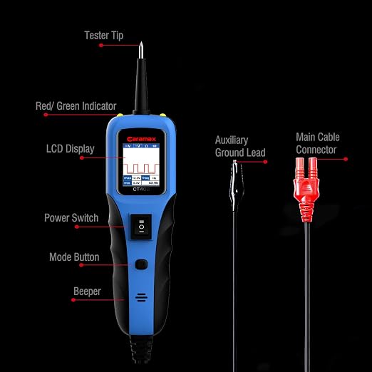 Automotive Power Circuit Probe Tester 12-24V Trailer Light Tester with 0.7mm Non-Piercing Probe Kits&40FT Cord Resistance&Duty Cycle Digital Multimeter Short&Open Finder Diode Diagnostic Tool