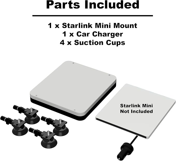 Starlink Mount Ultra-Durable Kit for Campers, RVs, UTVs, Trucks, & Cars | USA Made | Interior and Exterior Vehicle Installation | Hardtop Complete Coverage (Add Car Charger, Mount + Suction Cups)