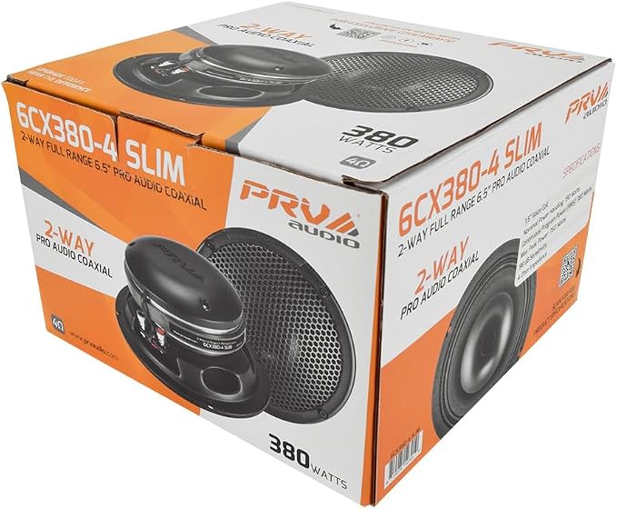 PRV AUDIO 6.5" Shallow Coaxial Car Audio Speaker 6CX380-4 Slim Loudspeaker with Built-in Tweeter Driver and Grill Included 380 Watts 4 Ohm (Single)