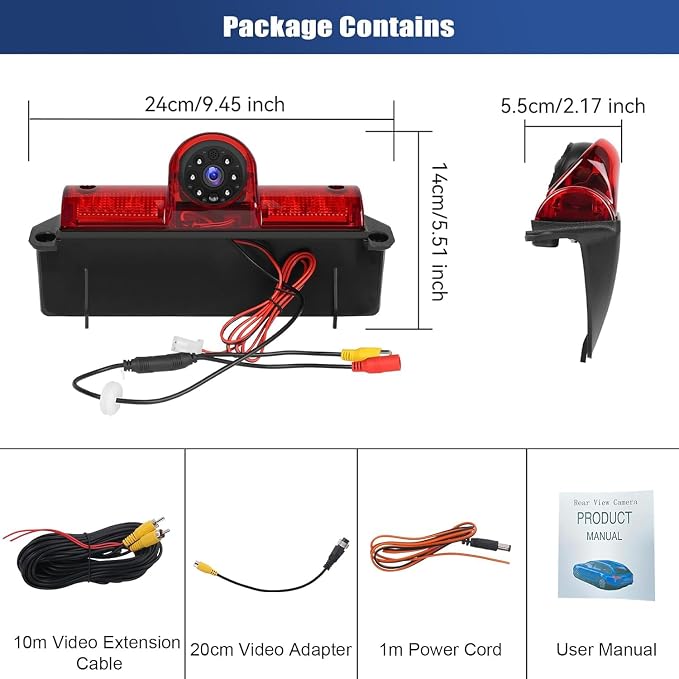 Brake Light Backup Camera for Chevrolet Chevy Express/GMC Savana Van 2005-2017, AHD/CVBS Rear View Reversing Camera, 140° Wide Angle, Night Vision, IP67 Waterproof, Parking Assist, Roof Mount Cam