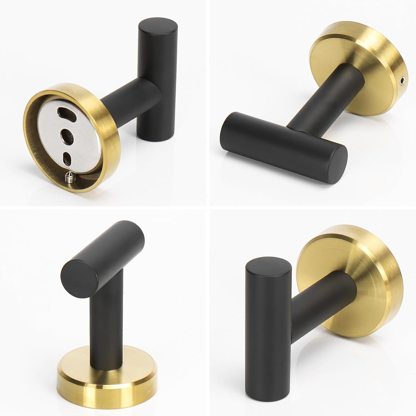 NearMoon Bath Towel Hooks- SUS 304 Stainless Steel Robe Hook Holder, Heavy Duty Coat Hook for Bathroom Livingroom Hotel Kitchen Garage, Wall Mounted (Black Gold, 4 Pack)