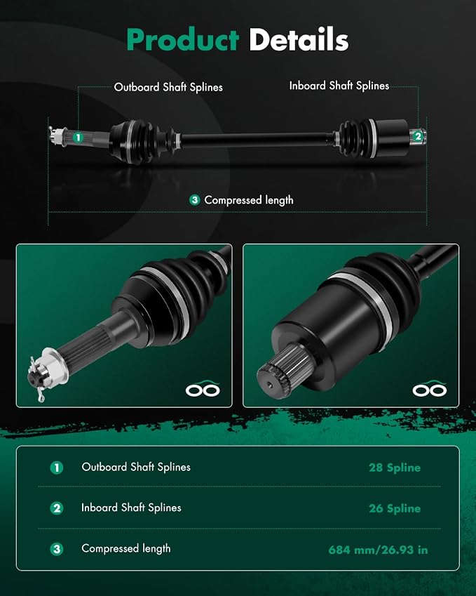 SCITOO CV Axle Shaft Assembly Rear Left Right fits 2013-2017 for Polaris Ranger XP 900, 2014-2015 for Ranger Crew 900, for 1333238 1332947