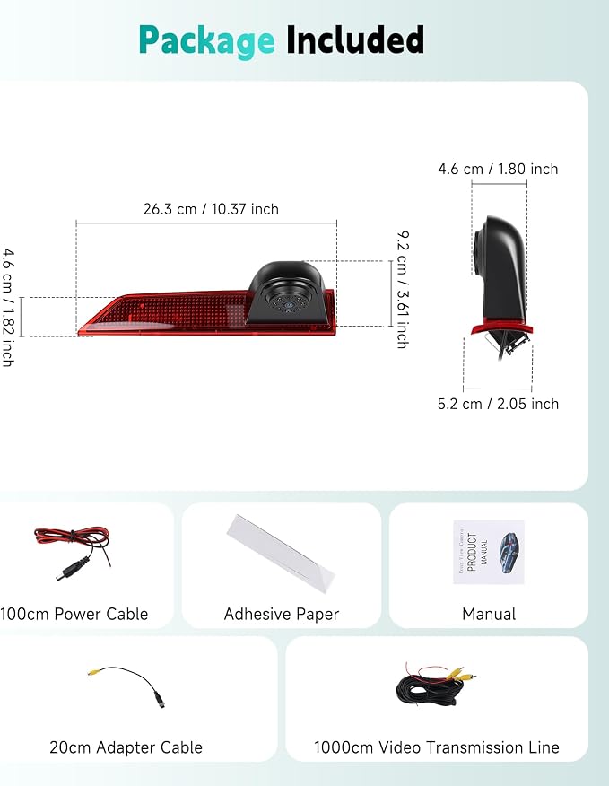 Brake Light Backup Camera for Ford Transit 2012-2015, High Mount Third Brake Light Reverse Camera, HD Rear View Parking Camera with Night Vision, Wide Angle, IP67 Waterproof, OEM Fit (No Light Board)