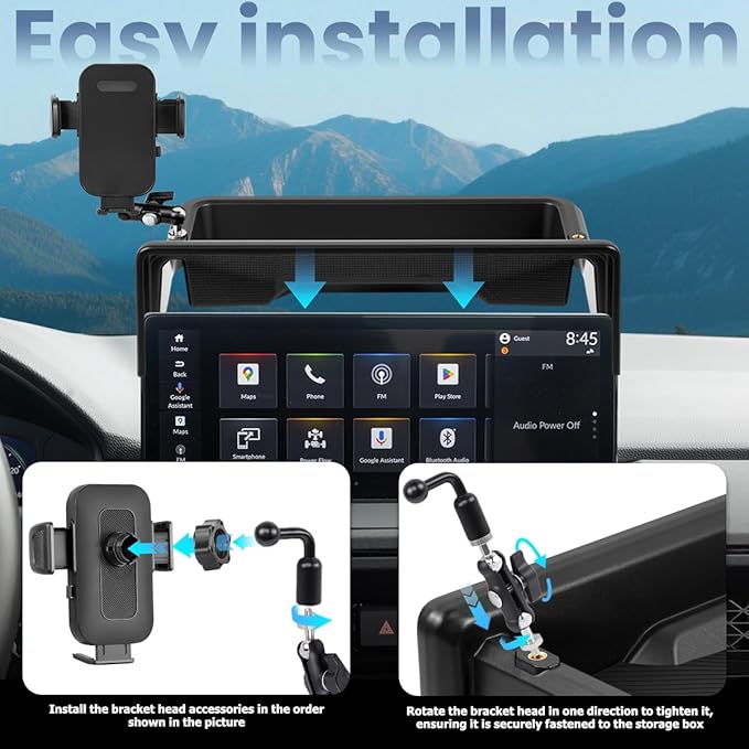 Car Phone Holder Compatible with Honda Accord 2023-2025 Accessories 12.3-Inch Screen Fixed Clip, Phone Mount with Dash Organizer Tray Dashboard Storage Box Hands-Free 360° Rotation (Not for LX/EX/SE)