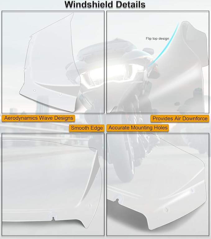 9" Wave Windshield Windscreen Wind Splitter Compatible with Harley Davidson CVO Road Glide FLTRXSE 2023-up, CVO Road Glide ST FLTRXSTSE 2024-up, Road Glide FLTRX 2024-up (Clear)