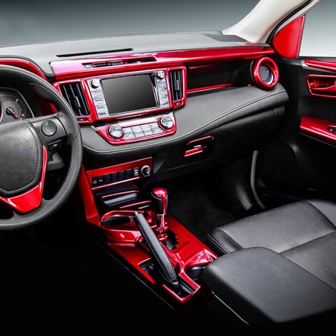 BOYUER for Toyota RAV4 2013-2018 ABS Instrument Frame Steering Wheel Panel Dashboard Cover Trim Sticker Car Interior Accessories Decoration Panel Moulding Trims (Red)