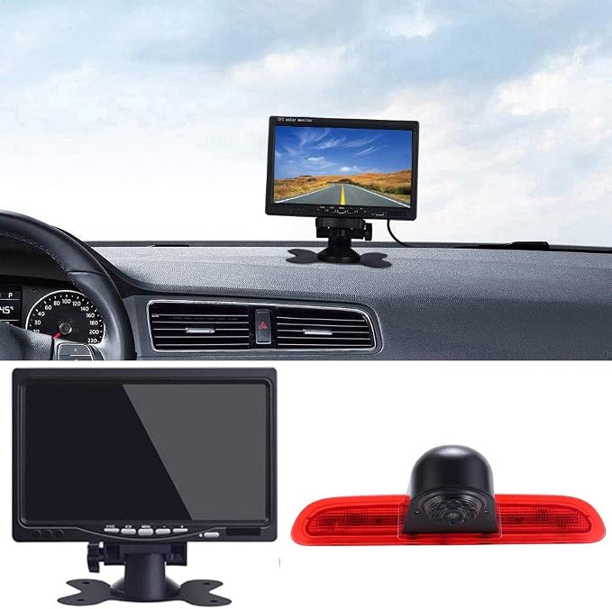 HD Brake Light Roof Rear View Reversing Camera Parking Aids with Angle Adjustable Compatible with Toyota Commuter Hiace H200 MK5 Van LWB TRH KDH Tailgate Transporter (Camera+7''Monitor)