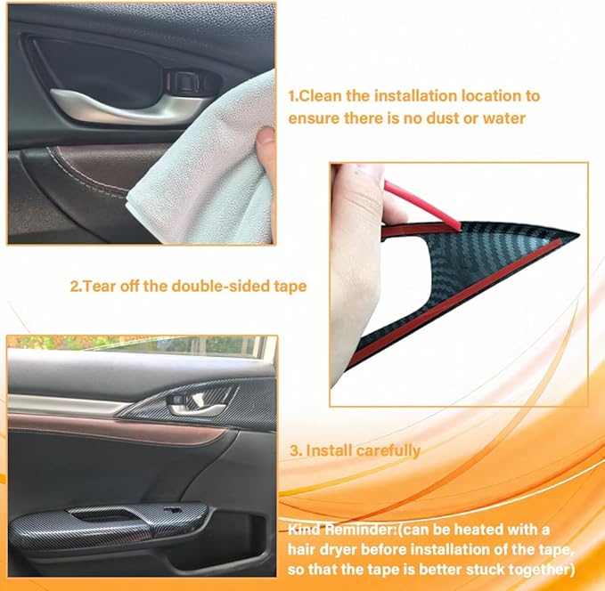 Inner Door Side Armrest Trim Window Lift Control Switch Panel Cover Inner Door Handle Armrest Cover Compatible with Honda Civic 10th Gen 2016-2021 ABS Carbon Fiber Style (12 Pcs)