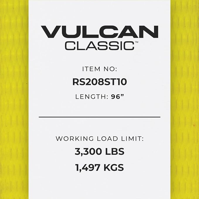 VULCAN Car Tie Down with Twisted Snap Hooks - 2 Inch x 96 Inch - 2 Pack - Classic Yellow - 3,300 Pound Safe Working Load