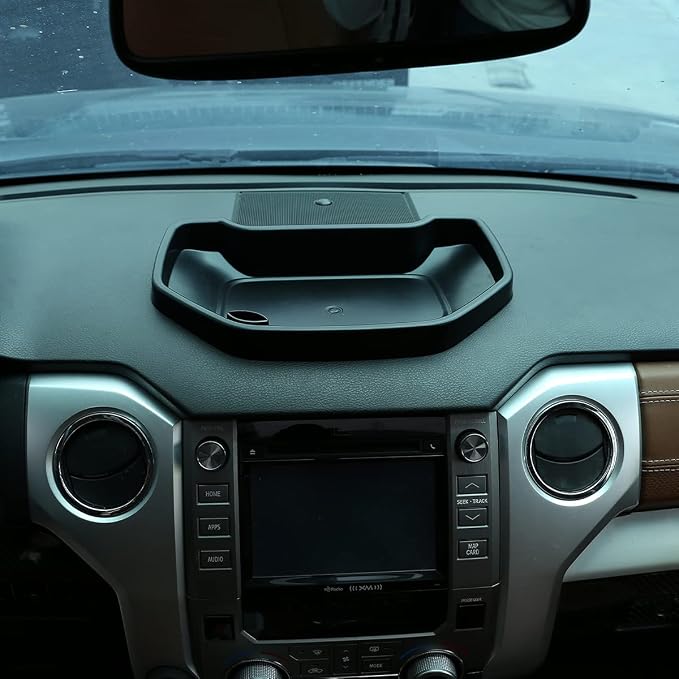 Fit for Toyota Tundra 2007-2021 Car Dash Center Console Table Storage Tray,Instrument Organizer ABS Black Materials Anti-Slip Backing Accessories (with A Style Mobile Phone Holder)