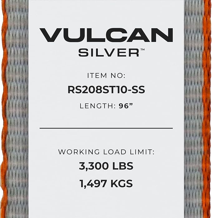 VULCAN Car Tie Down with Twisted Snap Hooks - 2 Inch x 96 Inch - 2 Pack - Silver Series - 3,300 Pound Safe Working Load