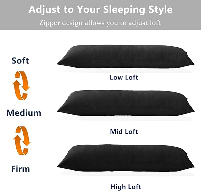 1 MIDDLE ONE Body Pillow, Memory Foam Body Pillows for Adults Sleeping, Long Pillow for Bed, Big Large Firm Full Body Pillow for Side Sleeper, 20x60 Inch (Black)