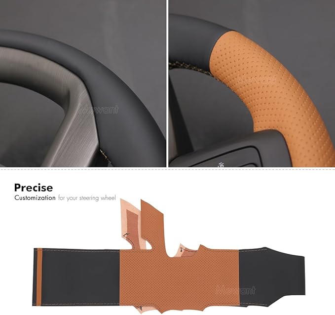 MEWANT Hand Stitch Car Steering Wheel Protector Wrap Cover for GMC Sierra 1500 2019-2023 / Sierra 1500 Limited 2022 / Sierra 2500 2020-2024 / Sierra 3500 2020-2024 / Yukon (XL) 2021-2023 Accessories