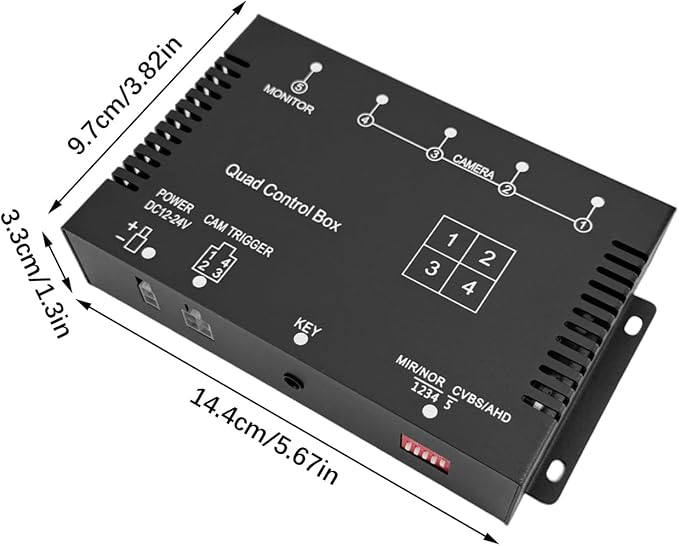 4 Channel Video Splitter Box, AHD 1080P 4 Camera Monitor System for Vehicle, Truck RV Bus Backup Camera Multiplexer with Wide DC 12V 24V Input, Video Switch Combiner for Safety Surveillance