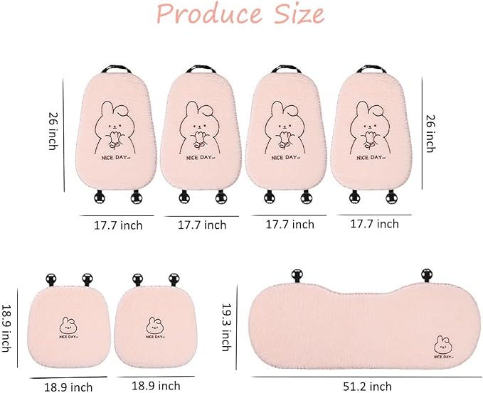 acdiac Universal Cute Bunny/Bear Car Seat Cover Cushion Fuzzy Cozy Cartoon Auto seat Pads (Bunny, 7pcs/seat)