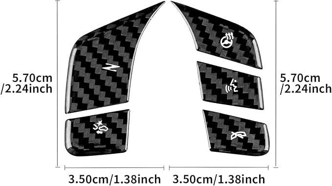 Steering Wheel Button Covers with Real Carbon Fiber - 5PCS for C8 Steering Wheel Button Stickers with Heating and Voice Control Button, for Corvette C8 2024 2025 Accessories (Black)