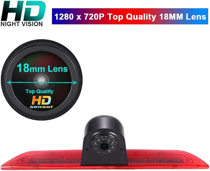 HD IP68 Brake Lamp Rear View Backup Camera Angle and Distance Adjustable Compatible with Ford Transit tourneo Custom Jumbo Kasten V363 F150 F250 F350 V636 MK8/V362 Bus (Reversing Camera)