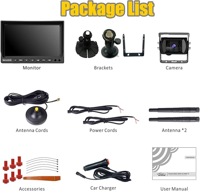 Wireless Backup camere System for Truck, VECLESUS VWS 1080P 7-Inch Mirror Monitor Backup Camera System, HD IR Night Vision, Waterproof Rearview Camera,4 Video Inputs, for Trucks,RVs,Vans,SUVs and Cars