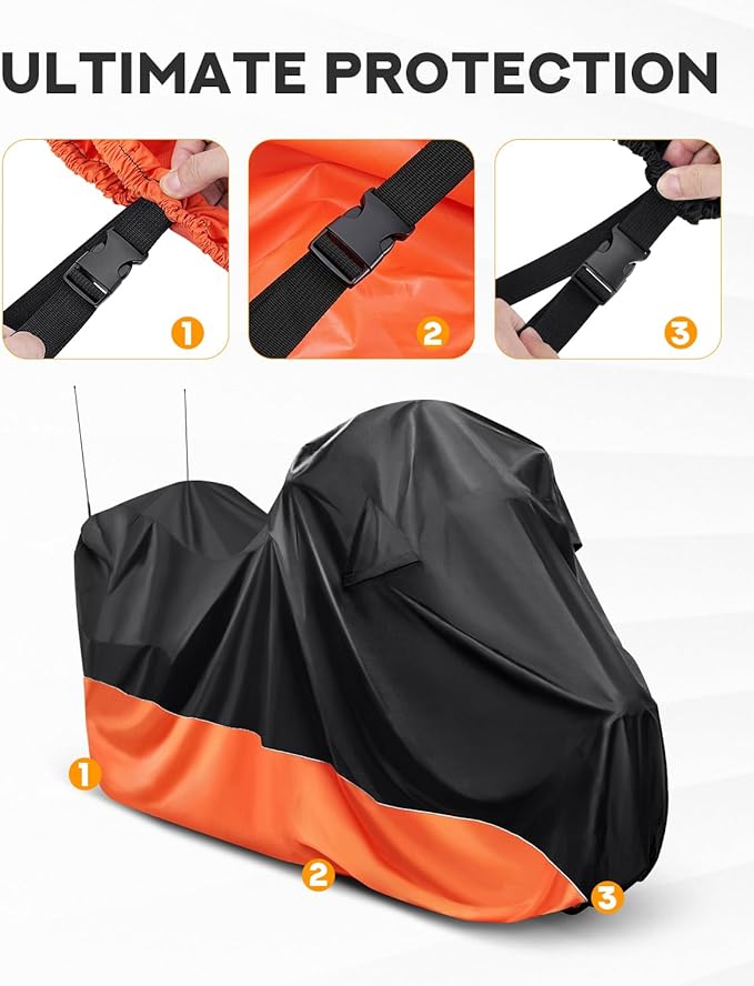 PBYMT Motorcycle Cover with Side Top Box, Waterproof Cover Compatible with Harley Davidson Touring Ultra Limited Street Glide Road Glide Electra Glide Outdoor All Weather Protection, 116" x 47" x 53"