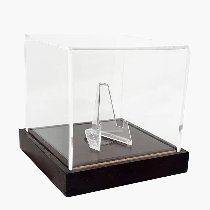 Acrylic Pocket Watch Display Case with Wooden Base - UV Protected Showcase & Protect Watches, Coins, Medals, Cards (4.3"x4.3"x3.7" Inside)