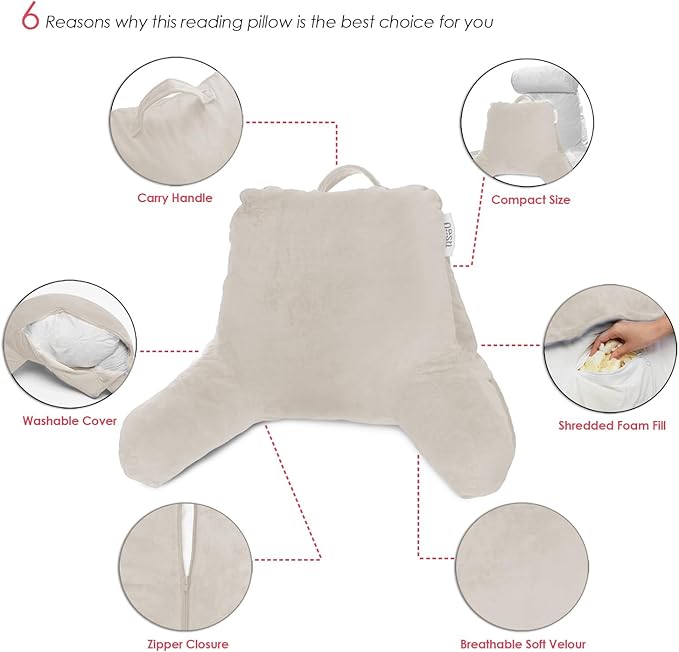 Nestl Reading Pillow for Kids & Teens with Shredded Memory Foam, Backrest Pillows for Reading, Watching, and Gaming, Use on The Couch, Bed, or Floor, Adjustable Support with Washable Cover Linen