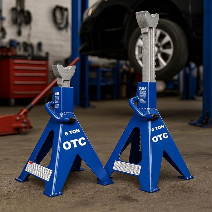 OTC S06 6-Ton Jack Stands with Self-Locking Ratchet Handles, a Wide Range of Locking Heights, Form Fitting Saddles, and Wide, Stable Bases; Set of Two (One Pair)