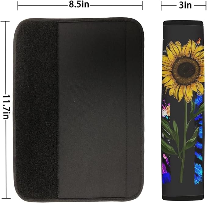 Suobstales American Flag Sunflower Car Accessories with Car Front Rear Split Seat Covers, Colorful Tie Dye Floral Seat Belt Pads + Steering Wheel Cover + Coaster + Keyrings for Women Set of 11-Pcs