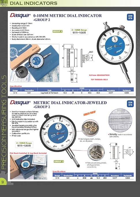 HHIP 4400-1100 Pro Series AGD Group 2" Dial Indicator, .0005" Graduation, 0-50 Reading, 0-1" Range