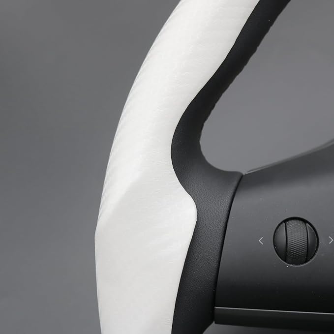 Mewant Custom-Fit Steering Wheel Cover for Tesla, Telsa Model 3 / Y Carbon Fiber Segmented Steering Wheel Cover for Men/Women, Anti-Slip, Comfortable, Model 3 / Y Accessories (White)