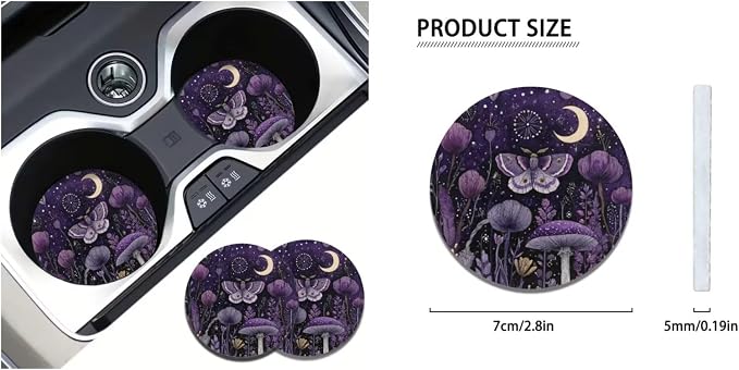 Ystardream Purple Moth Mushroom Car Seat Covers Full Set for Women Girly Car Seat Covers with Matching Steering Wheel Cover Machine Wash Automatic Interior Set,Easy to Install
