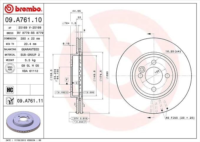 Brembo 09.A761.11 UV Coated vented Front Brake Rotor MINI OE# 34116858651