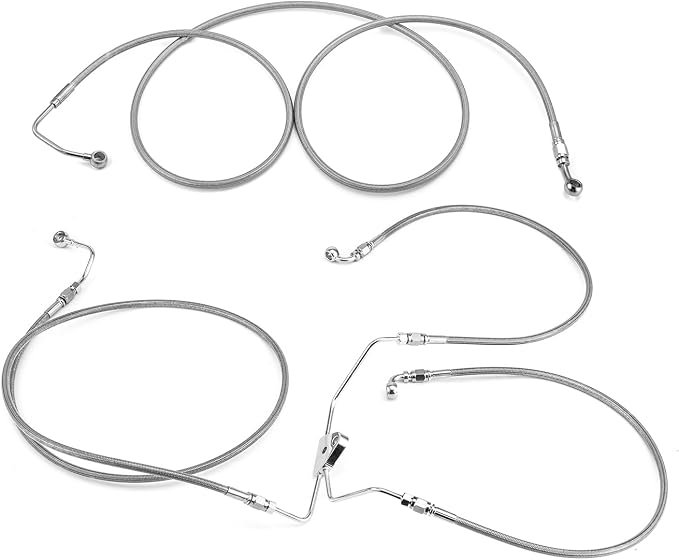 Mofun Extended Upper and Lower Hydraulic ABS Front Brake Line Compatible with Harley Touring ABS Street Electra Road Glide Road King 2009-2013, Fit 16"-18" Handlebar Chrome