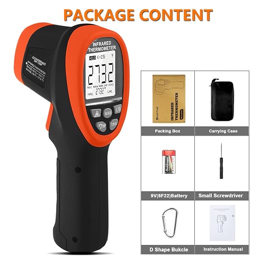 Pyrometer 30:1 Industrial, -58℉ to 2732℉ Digital High Temp Infrared Thermometer, Non Contact Laser Thermometer Gun, IR Temperature Gauge for Forge Grill (NOT for Human)